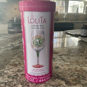 Lolita Happy 60th Birthday Wine Glass - Pink and Green